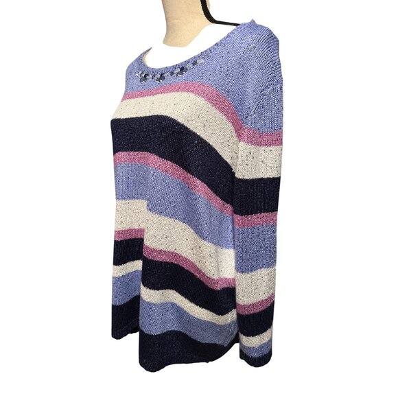 Alfred Dunner Striped Sequin Sweater Soft 3/4 Sleeve Soft Shiny Size 2X - Picture 3 of 6
